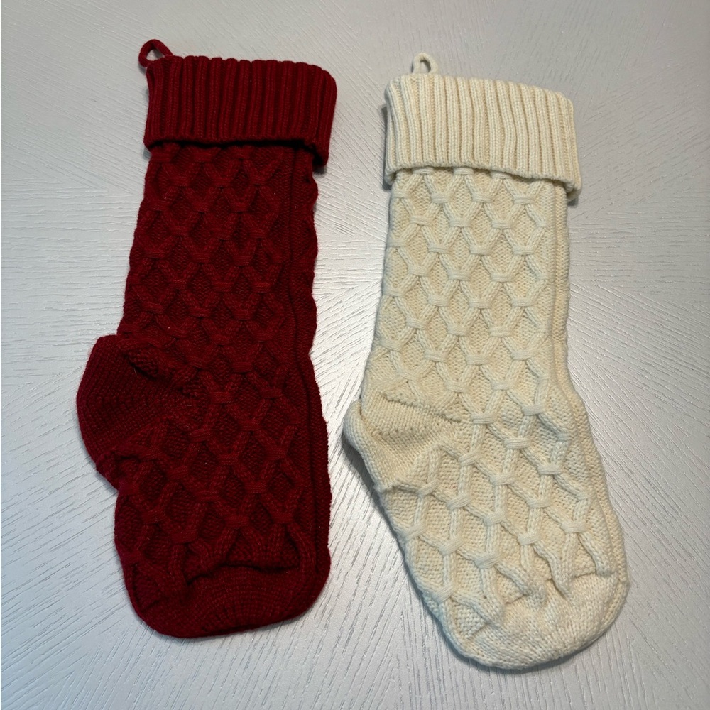 Lim Bridge Christmas Stockings Knit Set of 2 Burgundy & Ivory